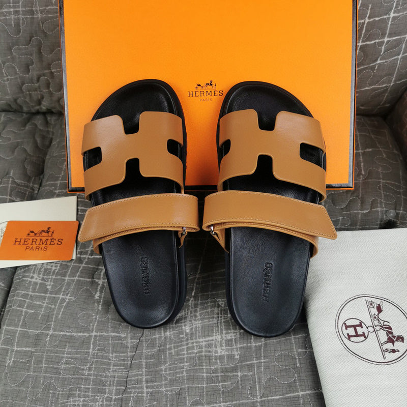 Hermès Chocolate Brown Platform Sandals - Angled View