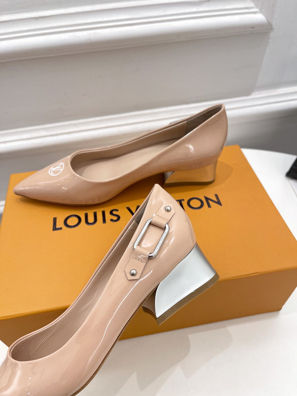 Louis Vuitton shoes Style 421 - front view, classic monogram styling (alternate angle)