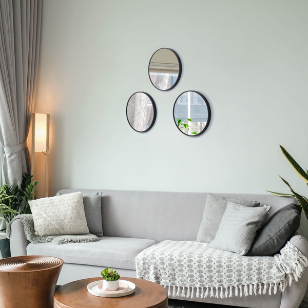 (4 Pack) X Black round Small Decorative Wall Mirror