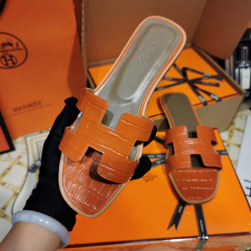 Hermès Black Slide Sandals - Front View