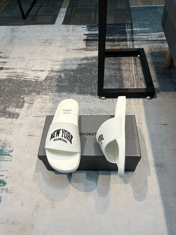 Balenciaga Nude Slide Sandals - Lifestyle Styling Shot