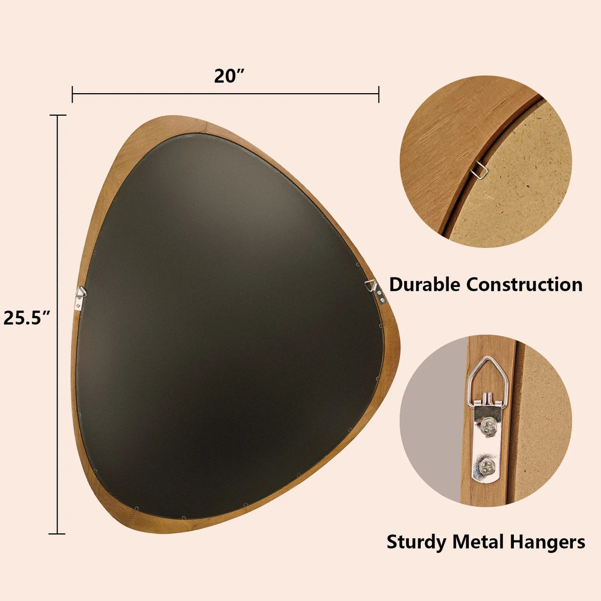 Irregular Natural Wood Frame Wall Mirror for Bathroom