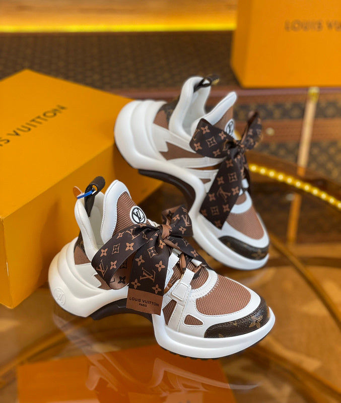 Louis Vuitton Chocolate Brown Chunky Platform Sneakers - Angled View