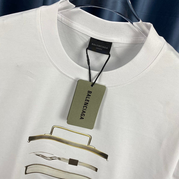 Close-up of Balenciaga t-shirt craftsmanship