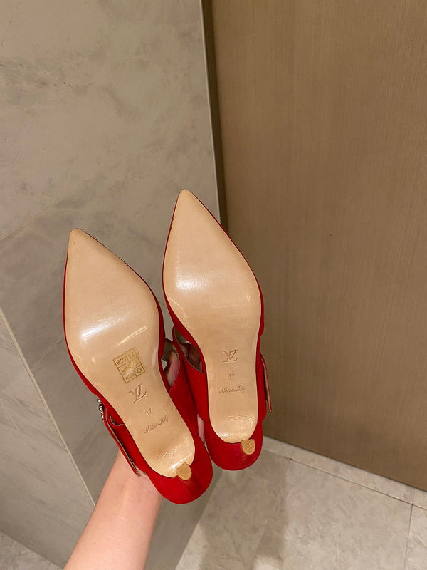 Louis Vuitton Nude Slingback Heels - Heel Detail View