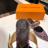 Louis Vuitton Burgundy Ankle Strap Heels - Heel Detail View