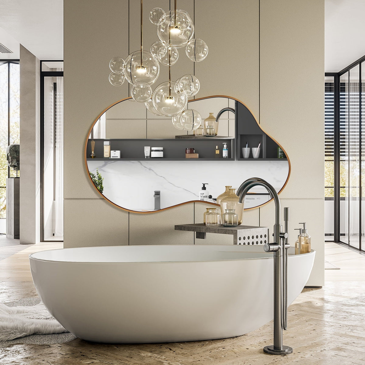 Irregular Wall Mirror 46"X26" Cloud Shaped Mirrors for Bathroom