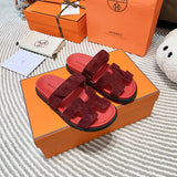 Hermès Burgundy Platform Sandals - Full Silhouette View