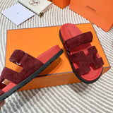 Hermès Burgundy Platform Sandals - Close-Up Texture View