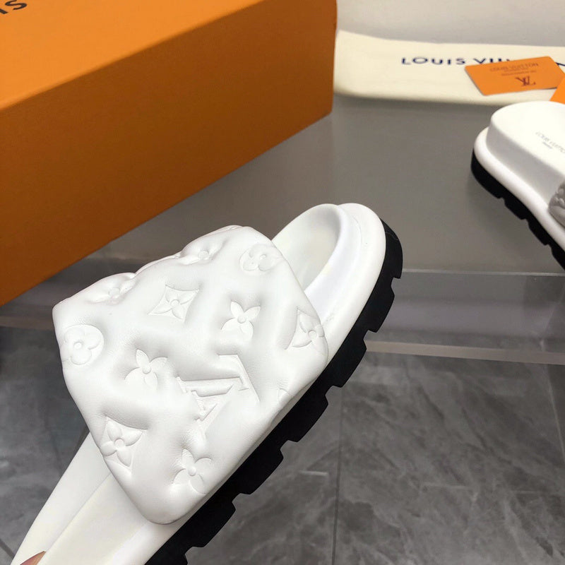 Louis Vuitton White Block Heel Pumps - Angled View