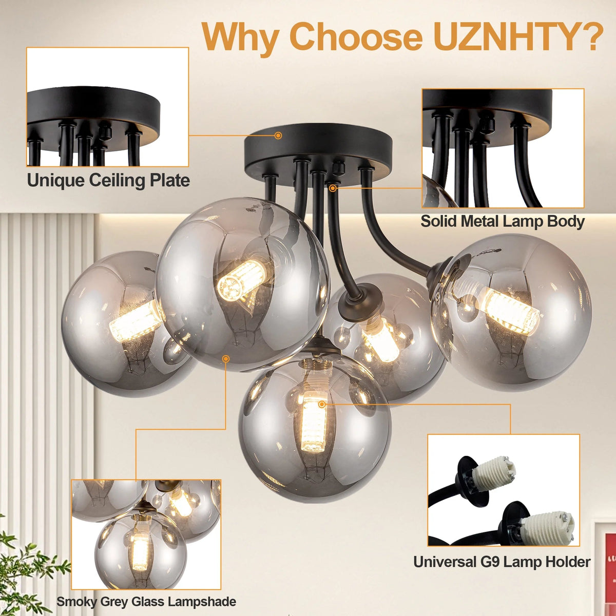 Modern Ceiling Light 5-Light Sputnik Ceiling Light Fixture