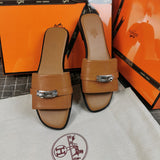 Hermès Black Block Heel Sandals - Heel Detail View