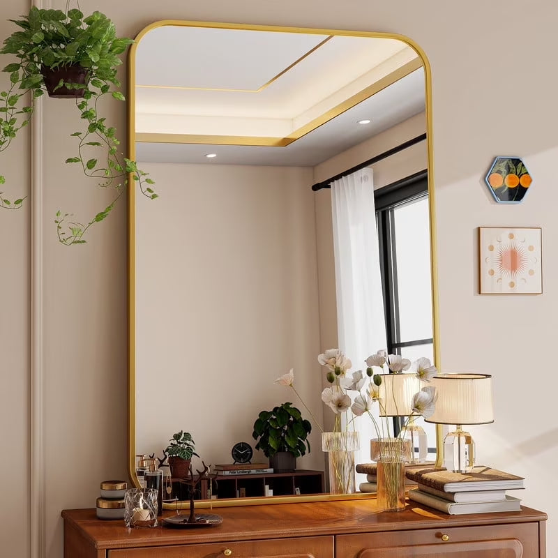 38"X26" Rectangular Bathroom Mirror Round-Edged Wall Mounted Mirror