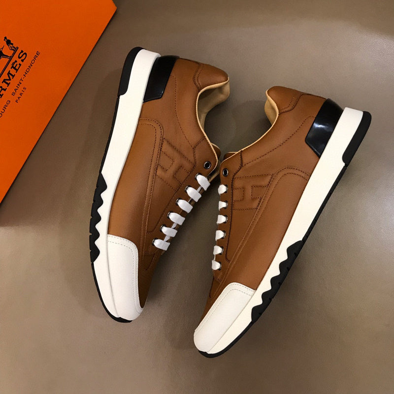 Hermès Chocolate Brown Chunky Platform Sneakers - Heel Detail View