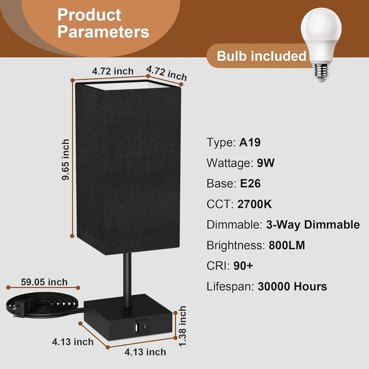 Bedside Table Lamps Set of 2