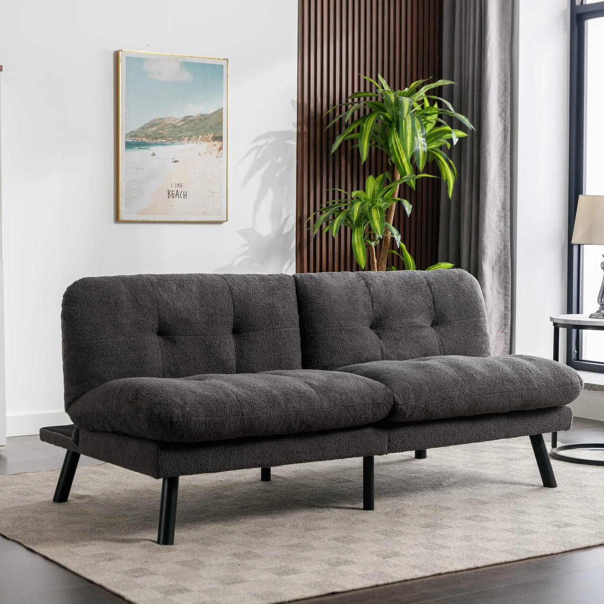Camden Cozy Futon, Charcoal Boucle Fabric