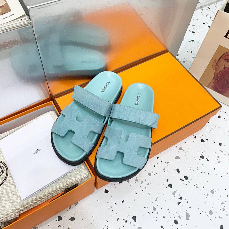 Hermès Burgundy Slide Sandals - Angled View