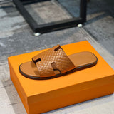Hermès Beige Loafer Flats - Close-Up Texture View