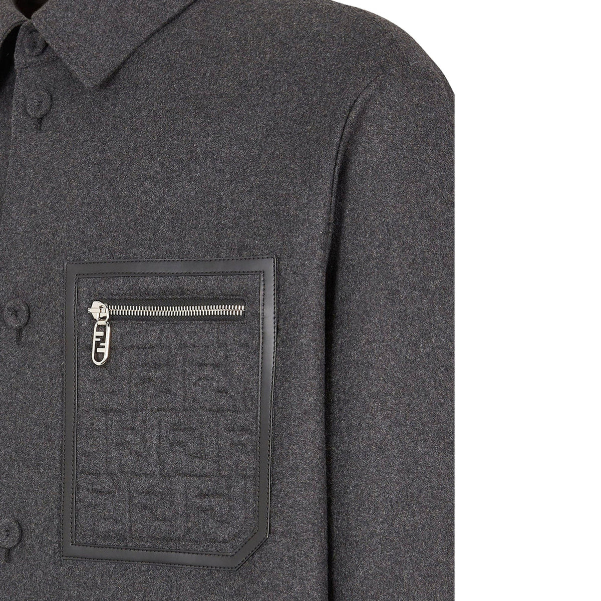 Close-up of Fendi jackets hardware and fine stitching
