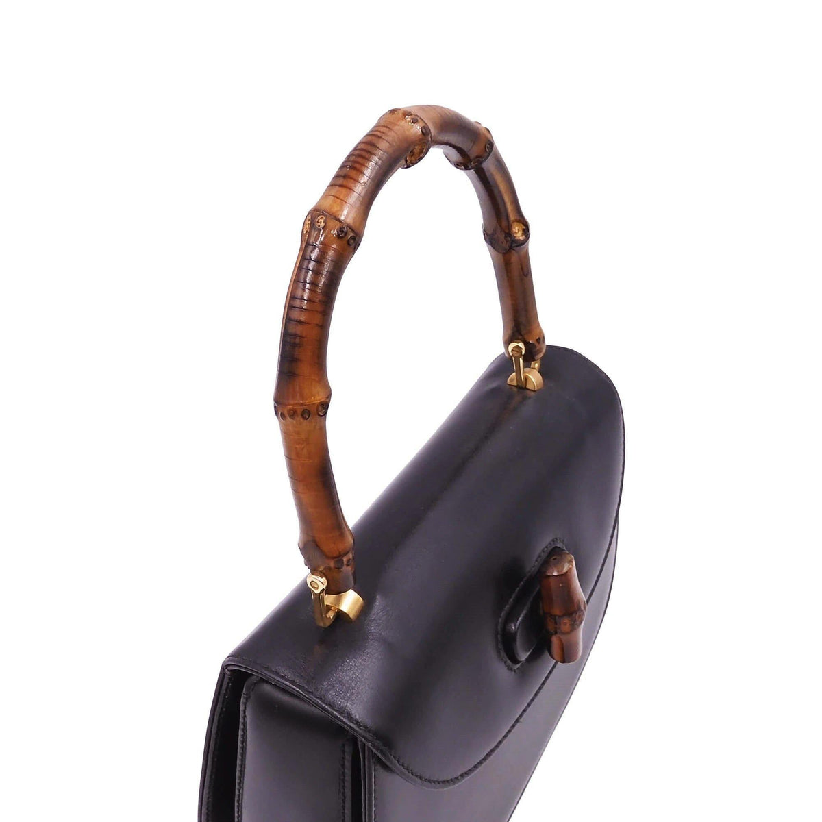Gucci Bags? Gucci Vintage Bamboo Top Handle Bag Black Luxury Designer Leather Handbag