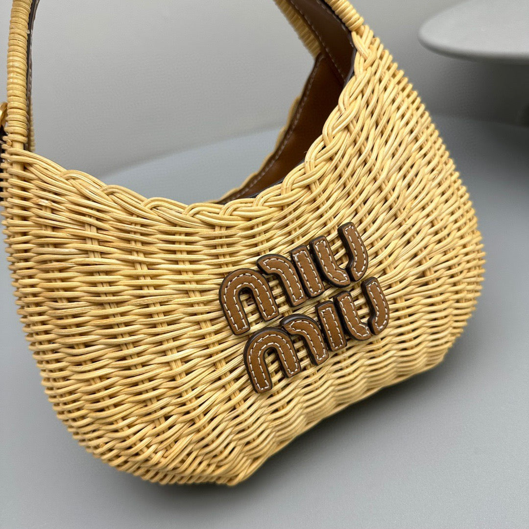 Wallets? Miu M Wander Wicker Hobo Bag Compact Luxury Card Wallet