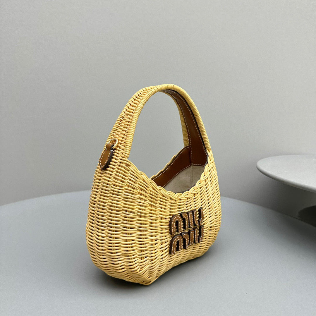 Wallets? Miu M Wander Wicker Hobo Bag Compact Luxury Card Wallet