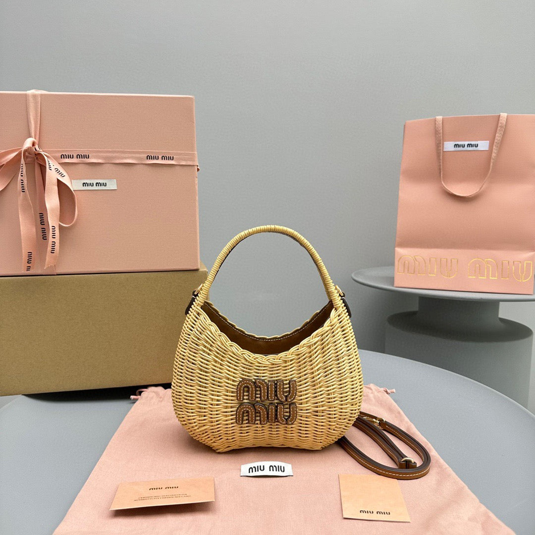 Wallets? Miu M Wander Wicker Hobo Bag Compact Luxury Card Wallet