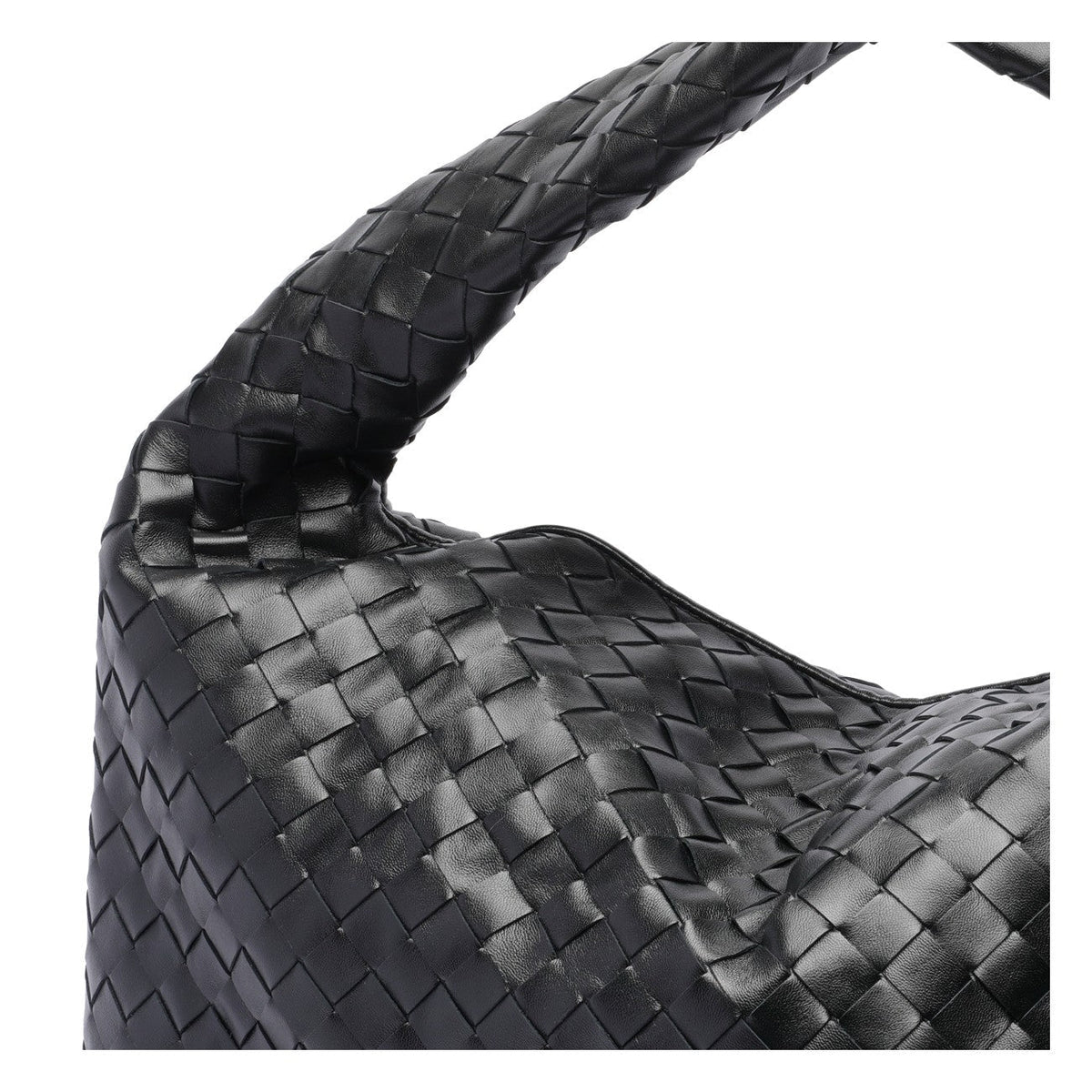 Close-up of Bottega Veneta shoulder bags hardware and fine stitching
