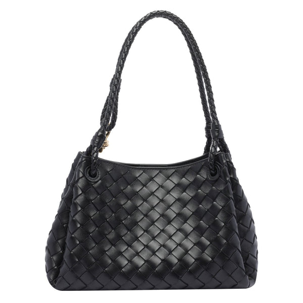 Close-up of Bottega Veneta shoulder bags hardware and fine stitching