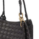 Close-up of Bottega Veneta shoulder bags hardware and fine stitching